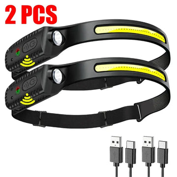 Set of 2 Pcs-LED Headlamp Rechargeable – 2000mAh Battery, 230° Wide Beam, High Lumens COB Flashlight with Type-C Charging ($14.44/count) Shopbizz Wholesale