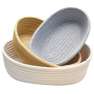 Set of 3pcs- Handwoven Cotton Cord Storage Basket – Oval Tabletop Organizer for Cosmetics, Snacks & Sundries ($9.33/count) Shopbizz Wholesale