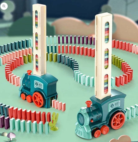 Domino electric little train children's building blocks automatically put fun educational toys