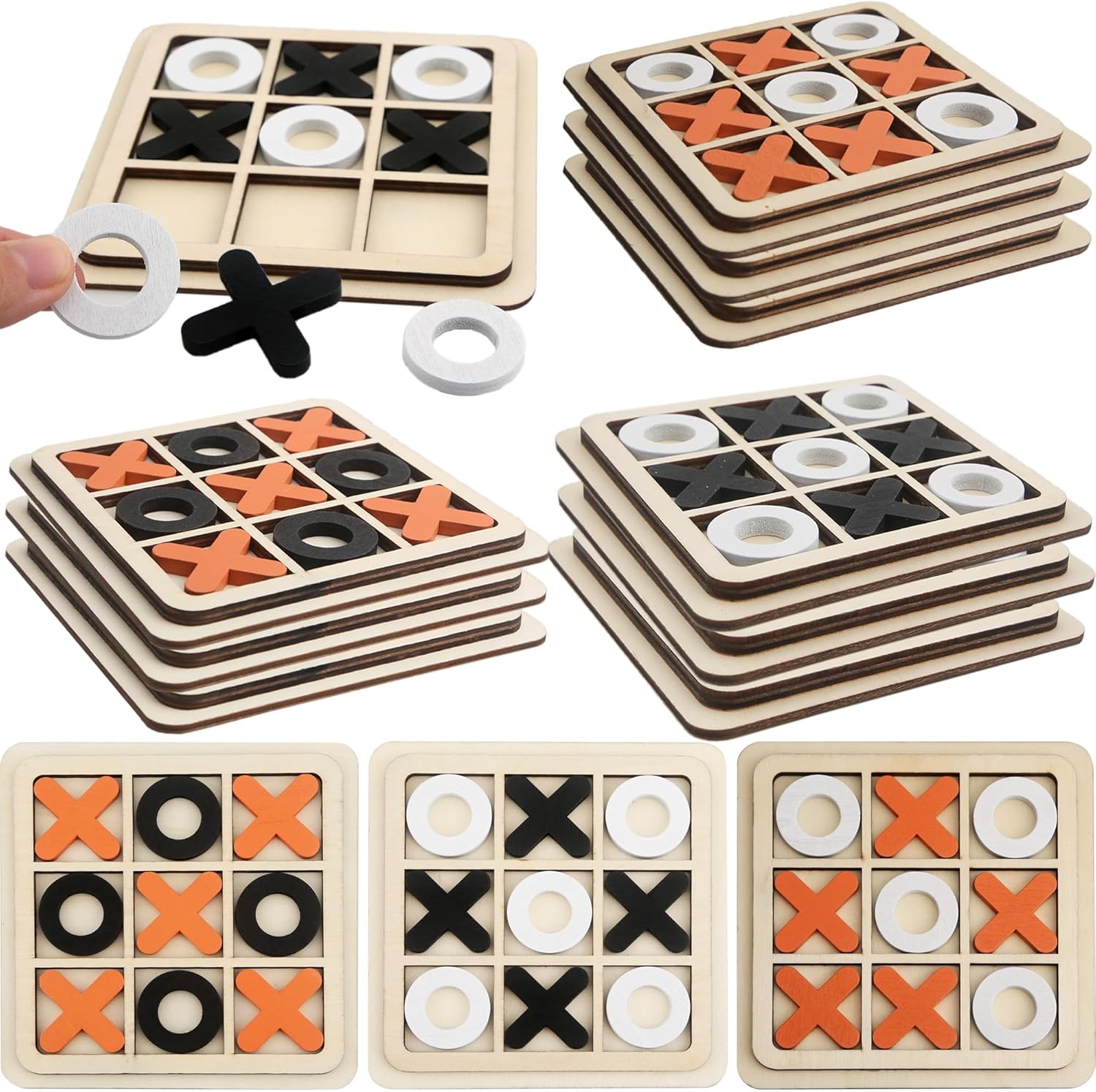 12 Pcs Set- Solid Wooden Tic Tac Toe Board Game - Perfect for Family Fun and Backyard Entertainment wholesale ($3.33/count)