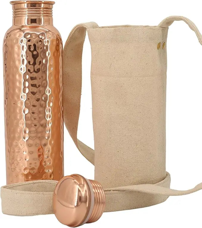 🌿 34oz/1000ml Pure Copper Water Bottle – Leak-Proof & Heavy-Duty 🏕️ Ayurvedic Flask with Carrying Canvas Bag 🎒 Durable & Lab-Tested