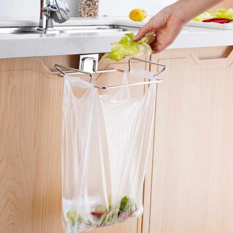 6 Pcs set-Kitchen Trash Rack wholesale Cabinet Door Garbage Bags Holder Stainless Steel Closet Garbage Storage Holder ($9.16/count)