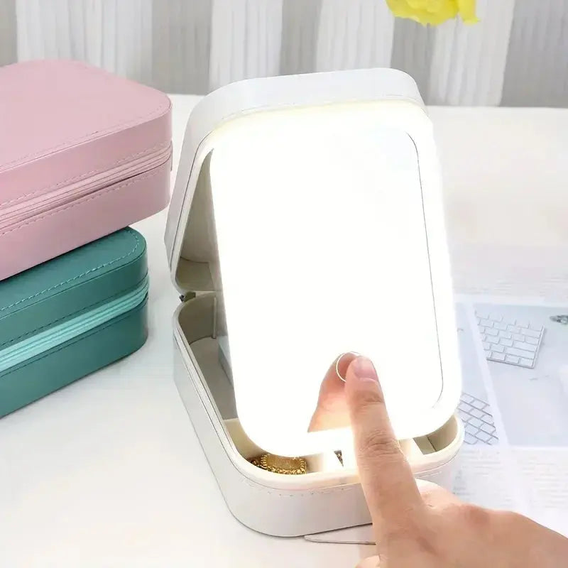 1pc Portable LED Makeup Mirror with Storage - USB Rechargeable, Perfect for Travel and Home Use Shopbizz Wholesale