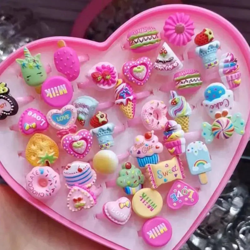 10pcs Children's Cartoon Rings Candy Fruit Flower Animal Mix Multicolor Finger Jewelry Rings Kids Girls Gift Shopbizz Wholesale