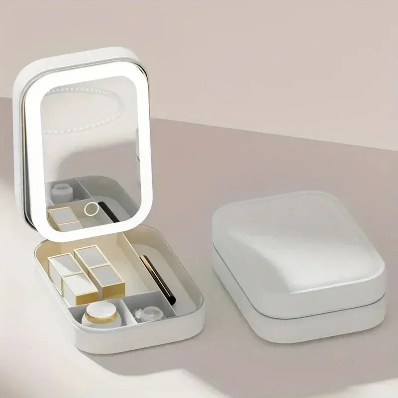 1pc Portable LED Makeup Mirror with Storage - USB Rechargeable, Perfect for Travel and Home Use Shopbizz Wholesale