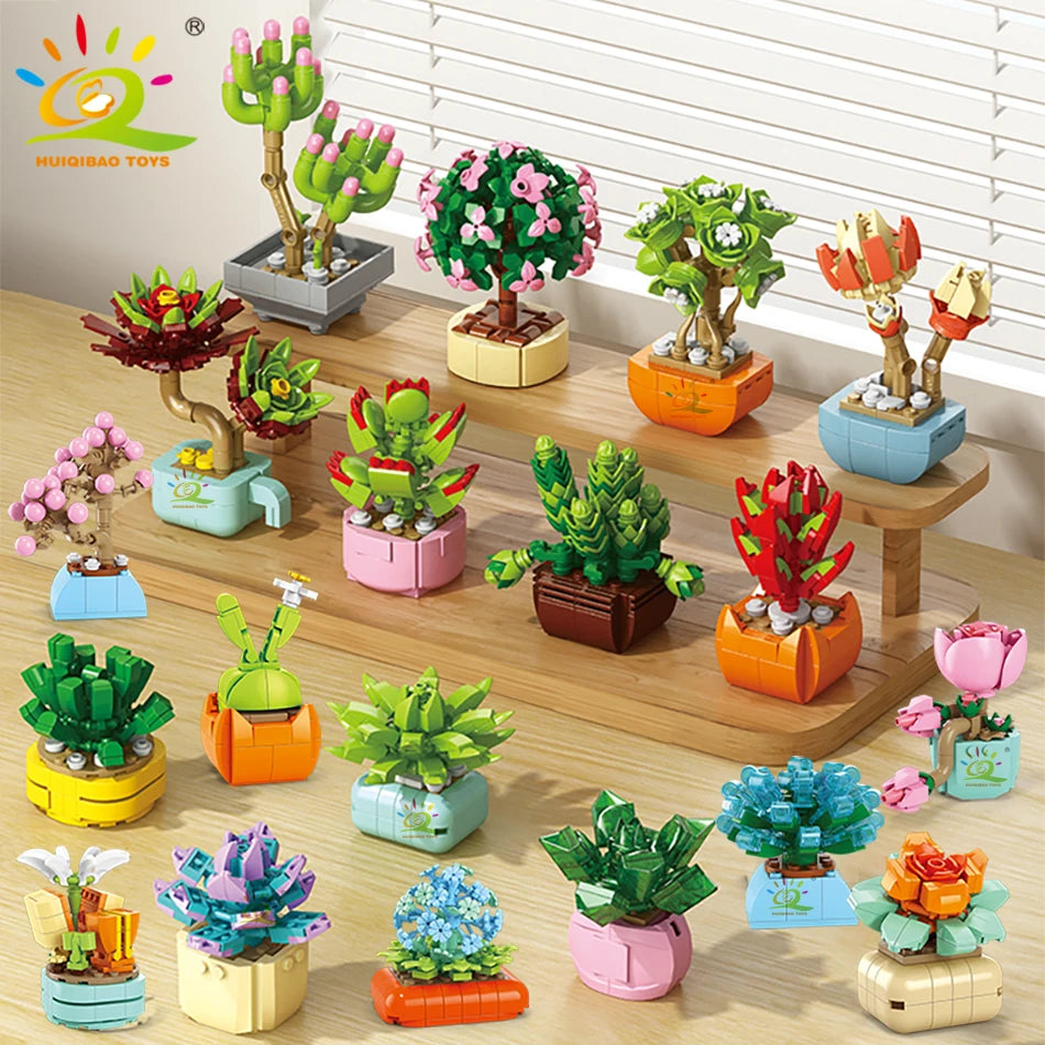 Set of 12 pcs-Wholesale Table Top Flower Succulent Potted Model Building Block DIY Eternal Bouquet Home Desk Plant Decor Brick Girl Gift Children Toy ($ 3.33/count)