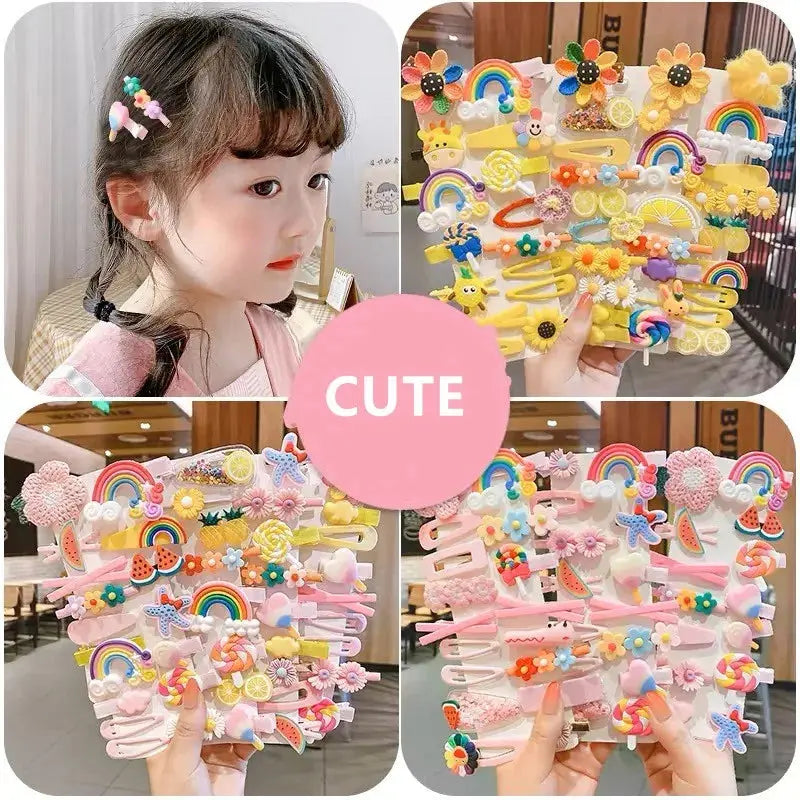 🎀 28PCS/14PCS Cute Hair Accessories Set – Cartoon, Flower & Fruit Hair Clips for Girls 🍓🌸 Shopbizz Wholesale