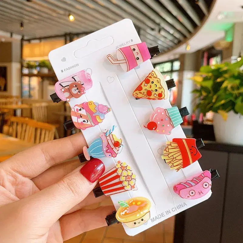 10PCS/Set New Girls Cute Cartoon Animals Drink Hairpins Kids Lovely Hair Decorate Barrettes Hair Clips Fashion Hair Accessories Shopbizz Wholesale
