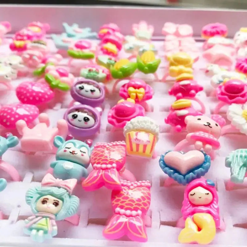 10pcs Children's Cartoon Rings Candy Fruit Flower Animal Mix Multicolor Finger Jewelry Rings Kids Girls Gift Shopbizz Wholesale