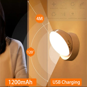 Rotated LED Night Light with Motion Sensor – USB Rechargeable, Wall-Mounted Cabinet Light for Bedside, Bathroom & Hallway