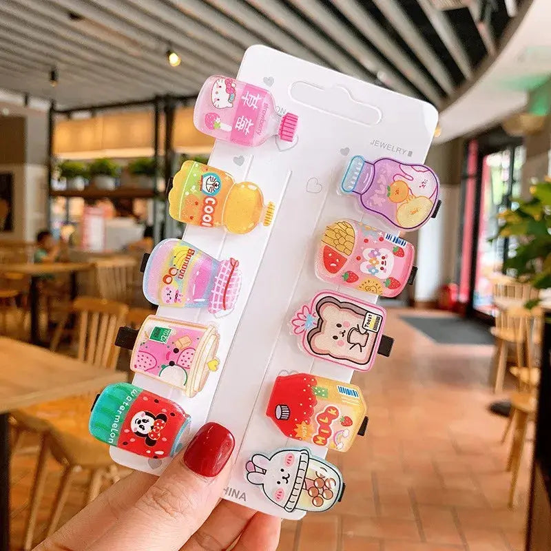 10PCS/Set New Girls Cute Cartoon Animals Drink Hairpins Kids Lovely Hair Decorate Barrettes Hair Clips Fashion Hair Accessories Shopbizz Wholesale