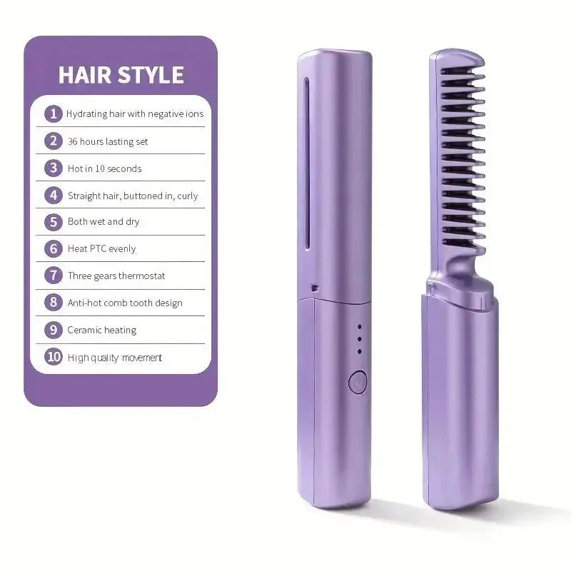 SET OF 3 PCS-Wireless Hair Hot Comb Portable Mini USB Rechargeable Hair Straightener Fast Heating Hair Straightening Styling Tool  ($ 14.99/count) Shopbizz Wholesale