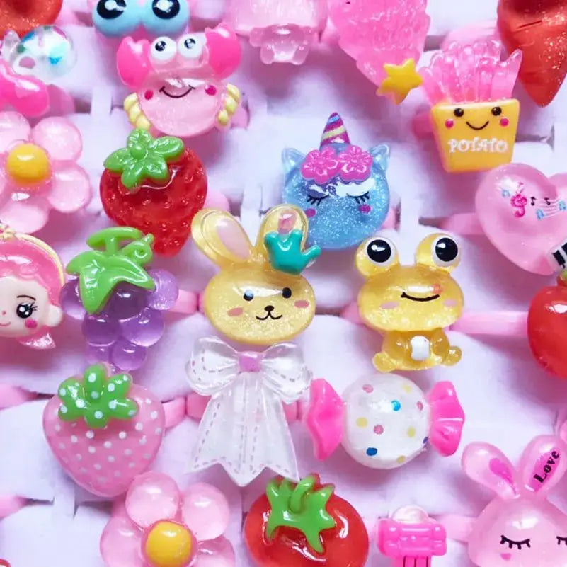 10pcs Children's Cartoon Rings Candy Fruit Flower Animal Mix Multicolor Finger Jewelry Rings Kids Girls Gift Shopbizz Wholesale