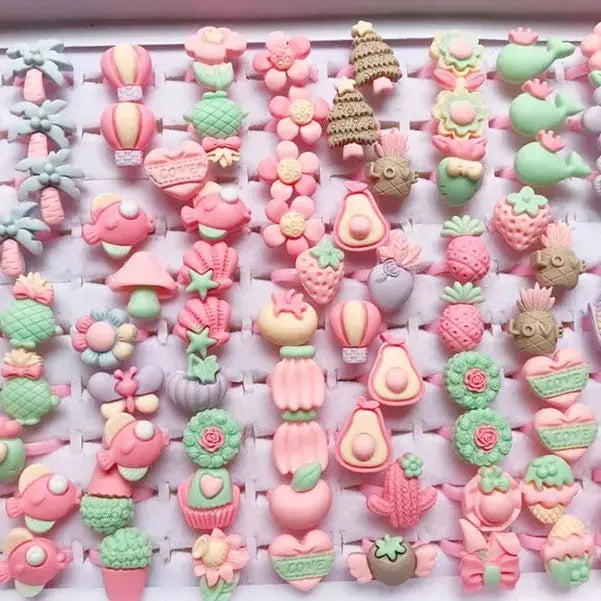 10pcs Children's Cartoon Rings Candy Fruit Flower Animal Mix Multicolor Finger Jewelry Rings Kids Girls Gift Shopbizz Wholesale