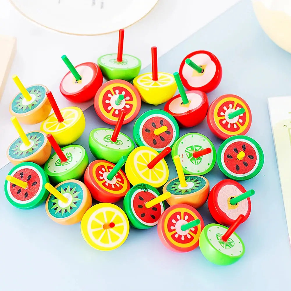 Kids Party Favors 10Pcs Wooden Fruit Spinner Baby Shower Birthday Souvenirs Christmas Kindergarten Boys Girls Gift Reward Pinata Shopbizz Wholesale