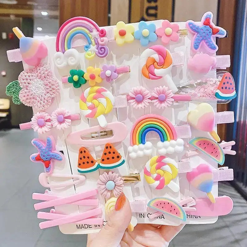 🎀 28PCS/14PCS Cute Hair Accessories Set – Cartoon, Flower & Fruit Hair Clips for Girls 🍓🌸 Shopbizz Wholesale