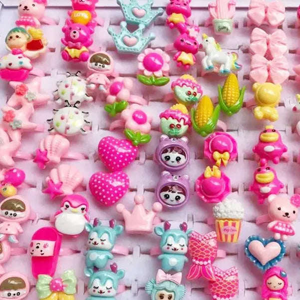10pcs Children's Cartoon Rings Candy Fruit Flower Animal Mix Multicolor Finger Jewelry Rings Kids Girls Gift Shopbizz Wholesale