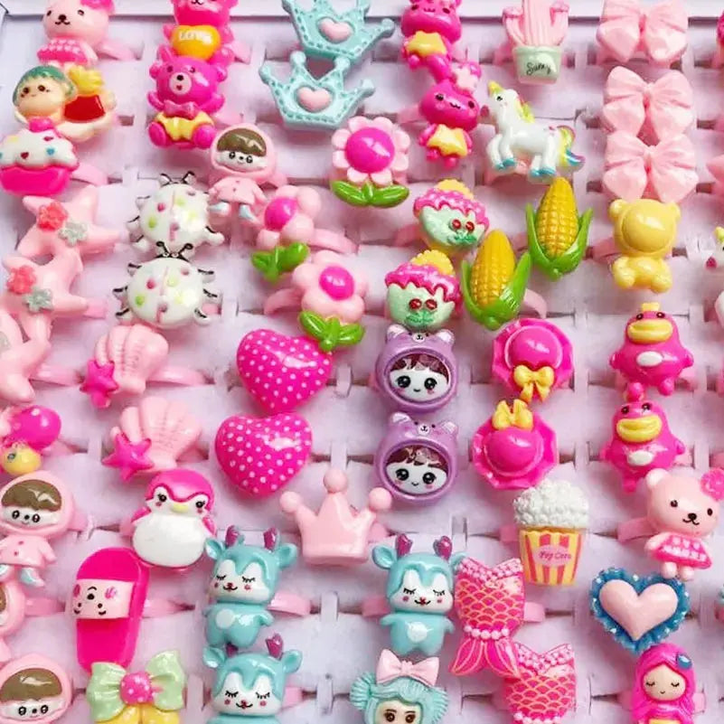 10pcs Children's Cartoon Rings Candy Fruit Flower Animal Mix Multicolor Finger Jewelry Rings Kids Girls Gift Shopbizz Wholesale