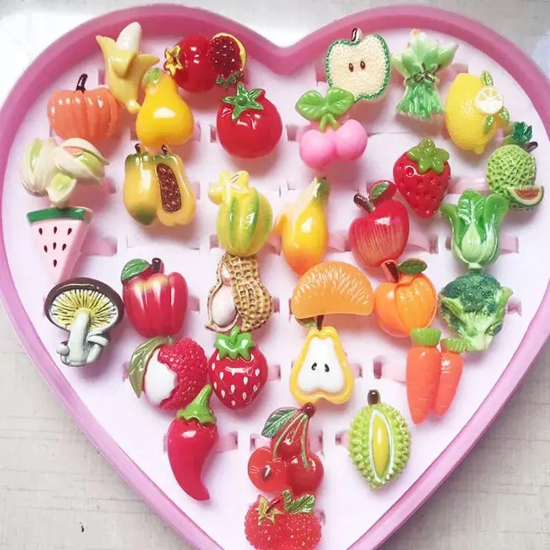 10pcs Children's Cartoon Rings Candy Fruit Flower Animal Mix Multicolor Finger Jewelry Rings Kids Girls Gift Shopbizz Wholesale