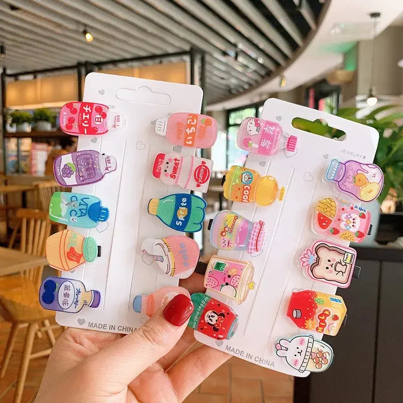 10PCS/Set New Girls Cute Cartoon Animals Drink Hairpins Kids Lovely Hair Decorate Barrettes Hair Clips Fashion Hair Accessories Shopbizz Wholesale