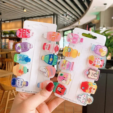 10PCS/Set New Girls Cute Cartoon Animals Drink Hairpins Kids Lovely Hair Decorate Barrettes Hair Clips Fashion Hair Accessories Shopbizz Wholesale