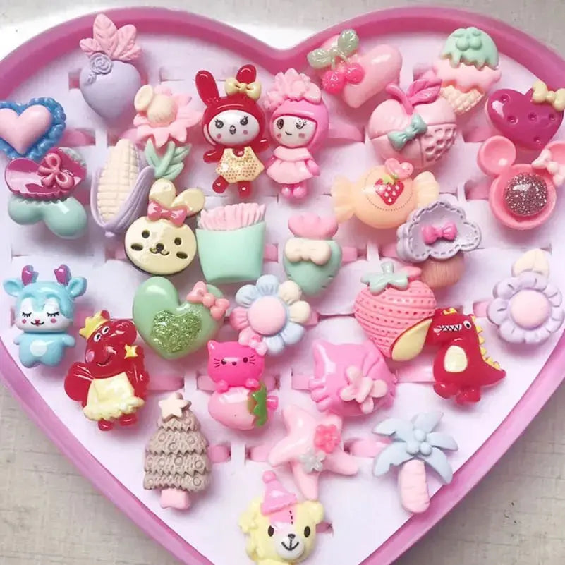 10pcs Children's Cartoon Rings Candy Fruit Flower Animal Mix Multicolor Finger Jewelry Rings Kids Girls Gift Shopbizz Wholesale