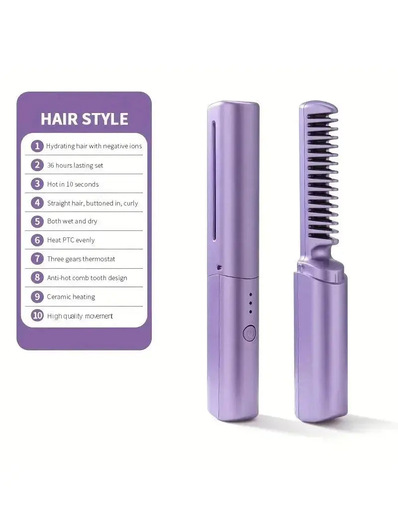 SET OF 3 PCS-Wireless Hair Hot Comb Portable Mini USB Rechargeable Hair Straightener Fast Heating Hair Straightening Styling Tool  ($ 14.99/count) Shopbizz Wholesale