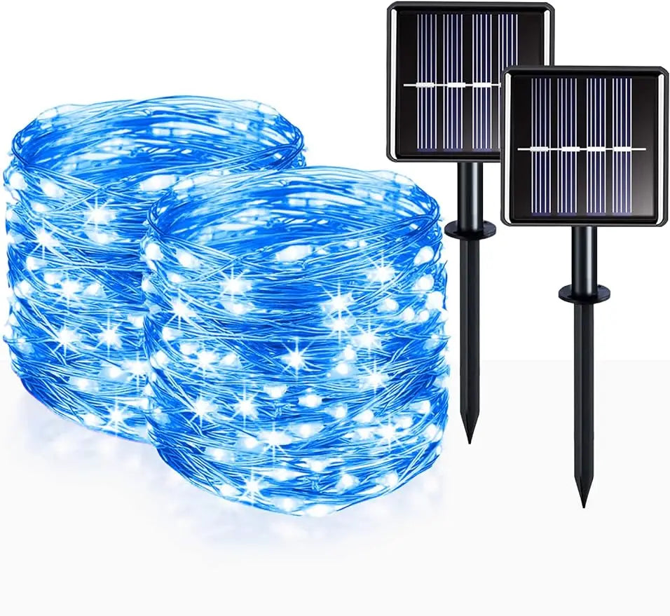 Pack of 2- 33ft Solar Fairy String Lights – 100 LED Blue Copper Wire Lights | Outdoor Solar Christmas Lights for Garden, Patio & Decor (14.99/count)