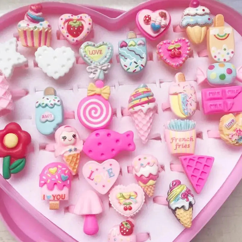 10pcs Children's Cartoon Rings Candy Fruit Flower Animal Mix Multicolor Finger Jewelry Rings Kids Girls Gift Shopbizz Wholesale