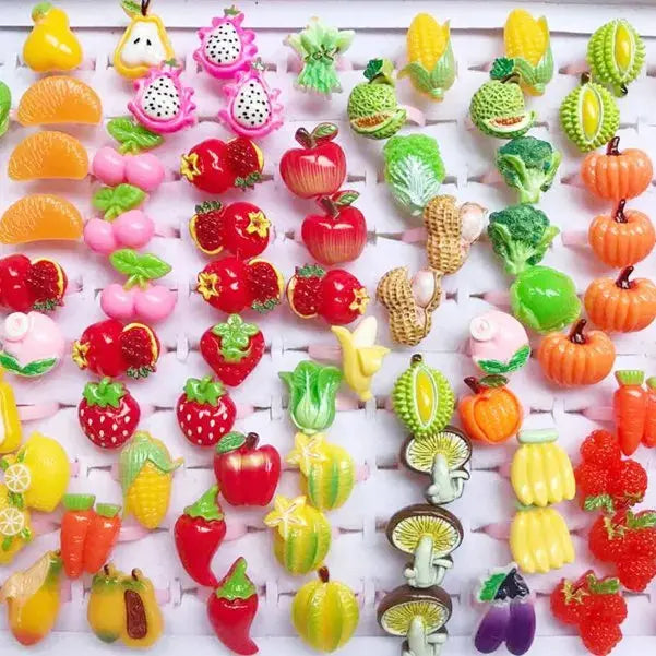 10pcs Children's Cartoon Rings Candy Fruit Flower Animal Mix Multicolor Finger Jewelry Rings Kids Girls Gift Shopbizz Wholesale