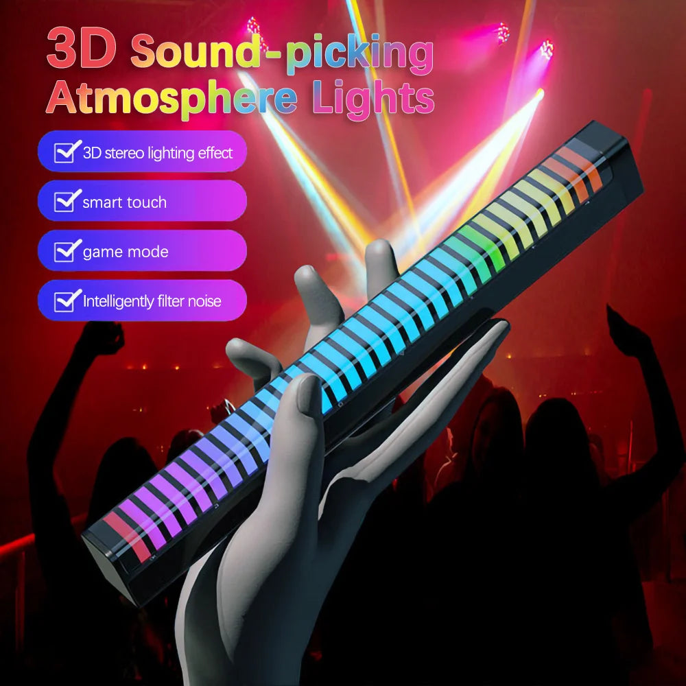 16 LED Charge RGB Light Bar Sound Activated Music Pickup Voice Lights Ambient Lamp Aesthetic Game Room Decor