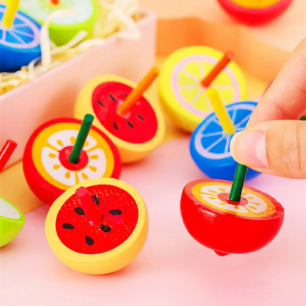 Kids Party Favors 10Pcs Wooden Fruit Spinner Baby Shower Birthday Souvenirs Christmas Kindergarten Boys Girls Gift Reward Pinata Shopbizz Wholesale