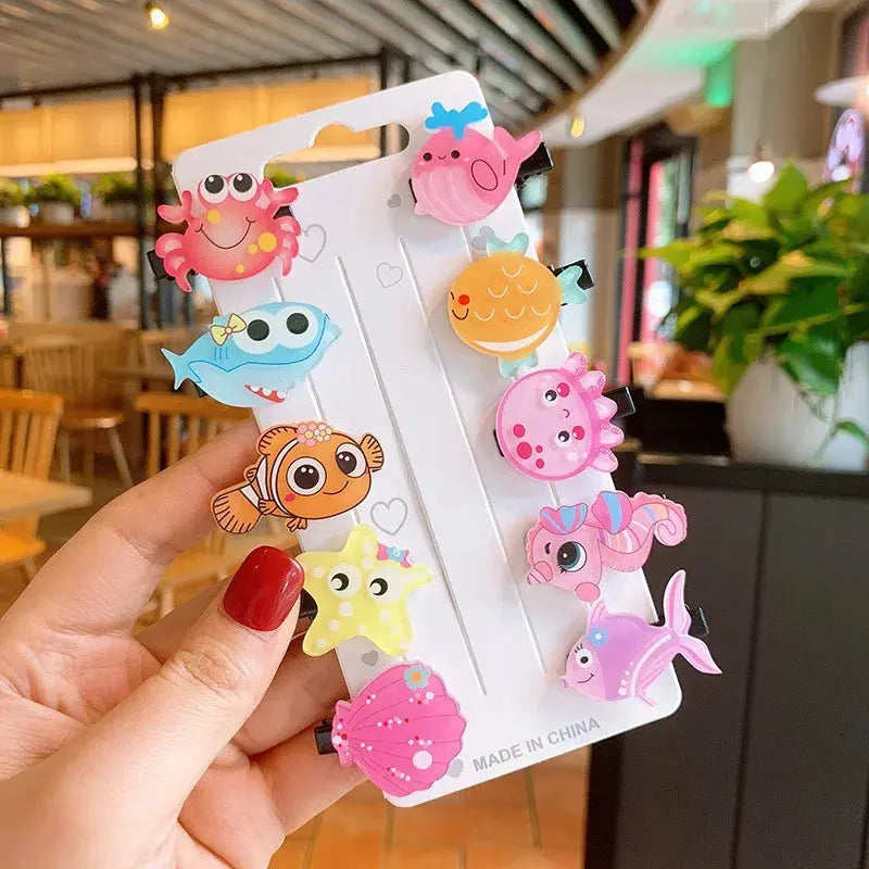 10PCS/Set New Girls Cute Cartoon Animals Drink Hairpins Kids Lovely Hair Decorate Barrettes Hair Clips Fashion Hair Accessories Shopbizz Wholesale