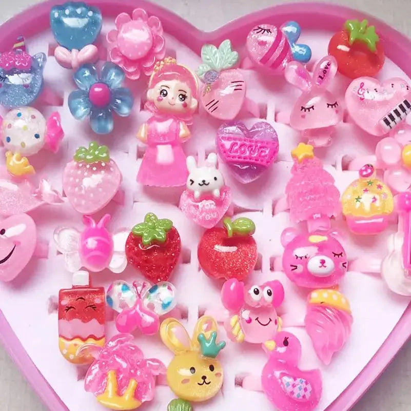 10pcs Children's Cartoon Rings Candy Fruit Flower Animal Mix Multicolor Finger Jewelry Rings Kids Girls Gift Shopbizz Wholesale