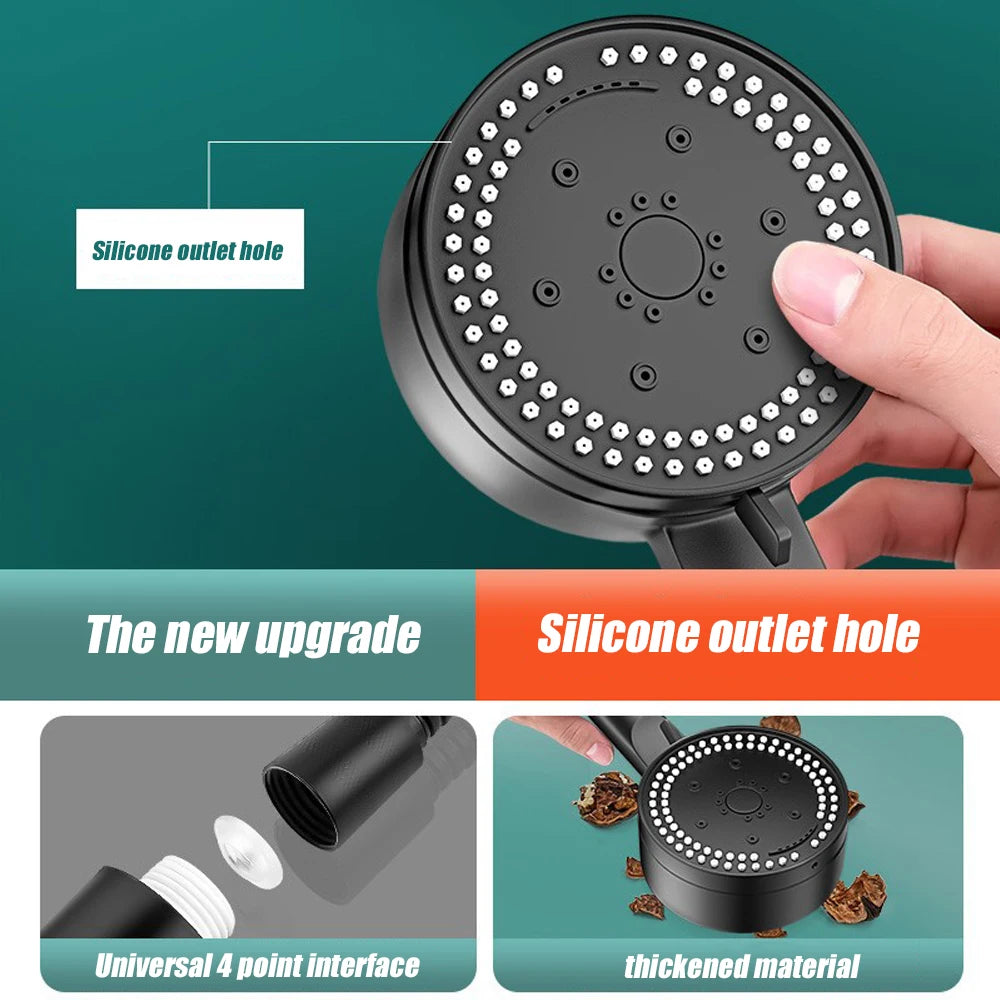 8 Modes High-Pressure Shower Head Fall Resistance Black Handheld Showerhead Water Saving Bathroom Shower Accessories