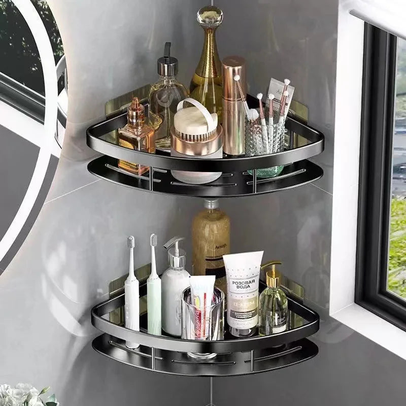 No Drill Wall Corner Shelf – Aluminum Alloy Bathroom Shelf for Shampoo, Makeup & Shower Organizer