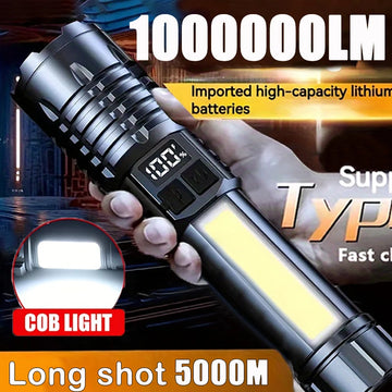 High Power Rechargeable LED Flashlight – Ultra Bright, Waterproof, with Side Light & Zoom