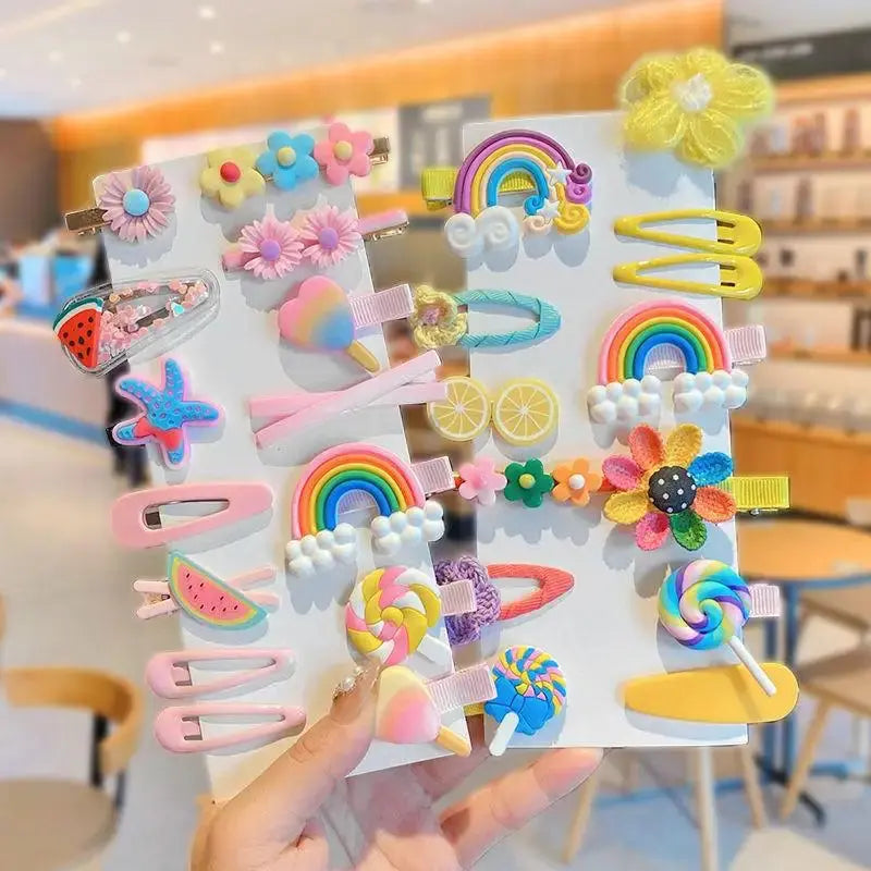 🎀 28PCS/14PCS Cute Hair Accessories Set – Cartoon, Flower & Fruit Hair Clips for Girls 🍓🌸 Shopbizz Wholesale