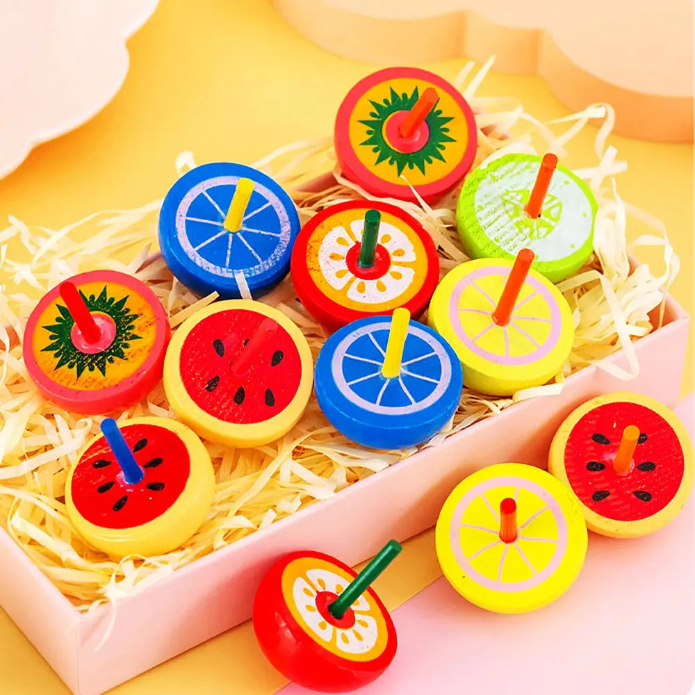 Kids Party Favors 10Pcs Wooden Fruit Spinner Baby Shower Birthday Souvenirs Christmas Kindergarten Boys Girls Gift Reward Pinata Shopbizz Wholesale