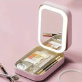 1pc Portable LED Makeup Mirror with Storage - USB Rechargeable, Perfect for Travel and Home Use Shopbizz Wholesale