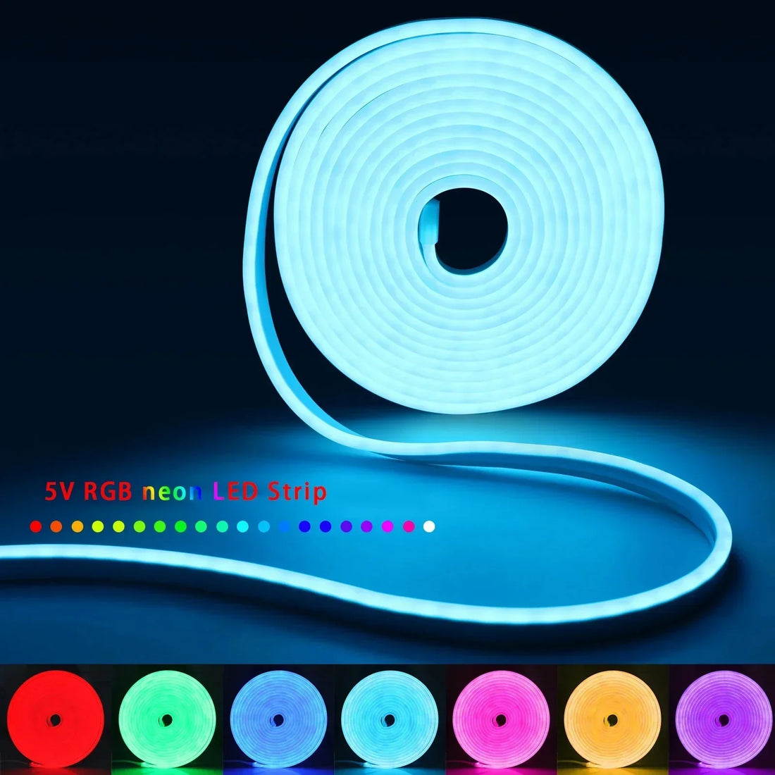 5V USB RGB Neon LED Strip – 5M Neon Tape with Bluetooth App & Remote Control